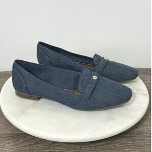 Anne Klein Women's Iflex Slip On Loafer Shoes Blue Denim Gold Logo Size 9 M